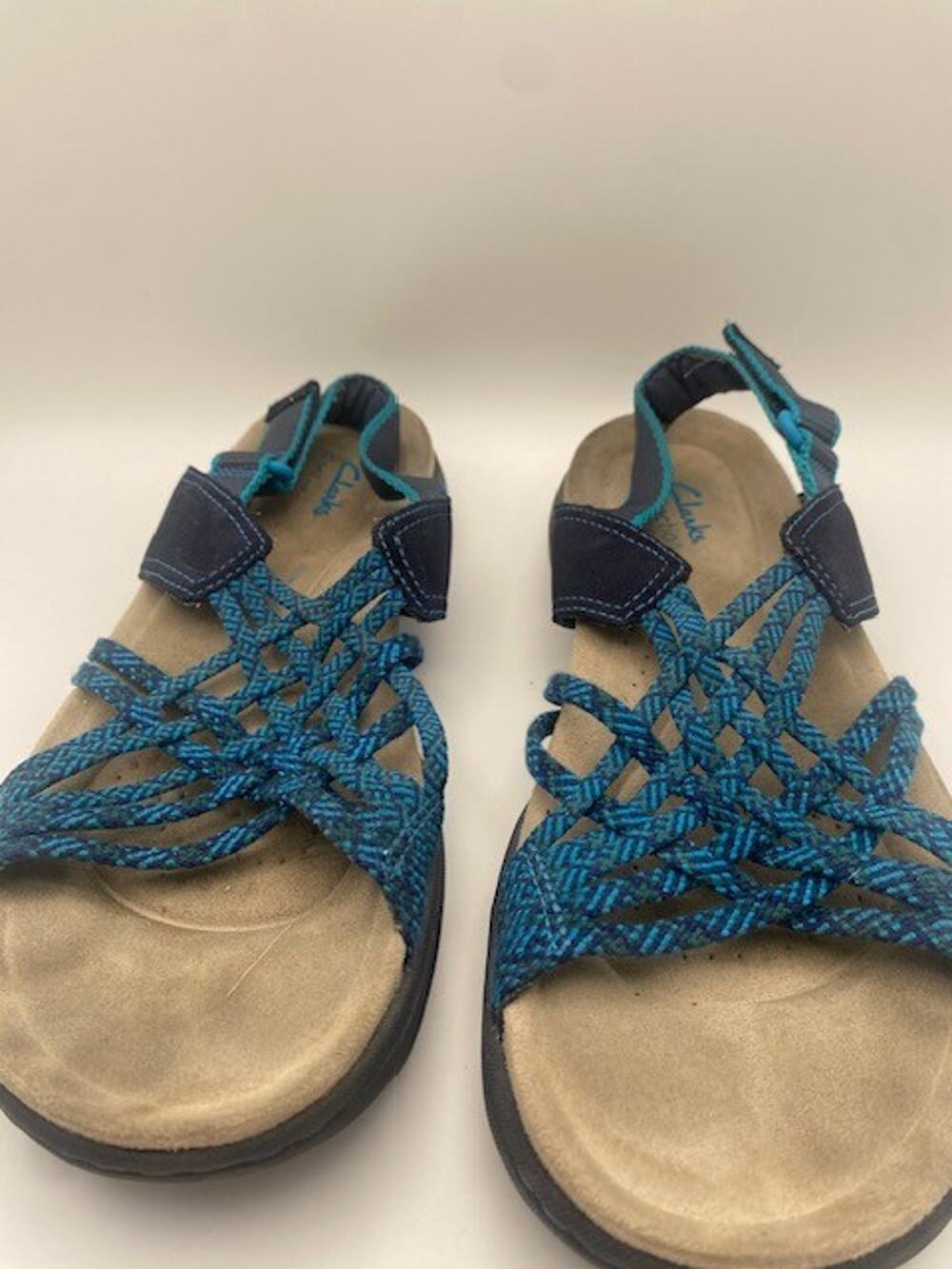 Clarks Collection Womens Sandals 8.5 M Blue Comfort Slingback Hook Loop Casual